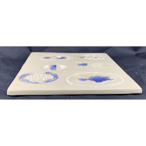 Bennington Pottery Trivet Tile #1535 Eggs Chicks Easter Spring Blue White 7.75" - Picture 7 of 14